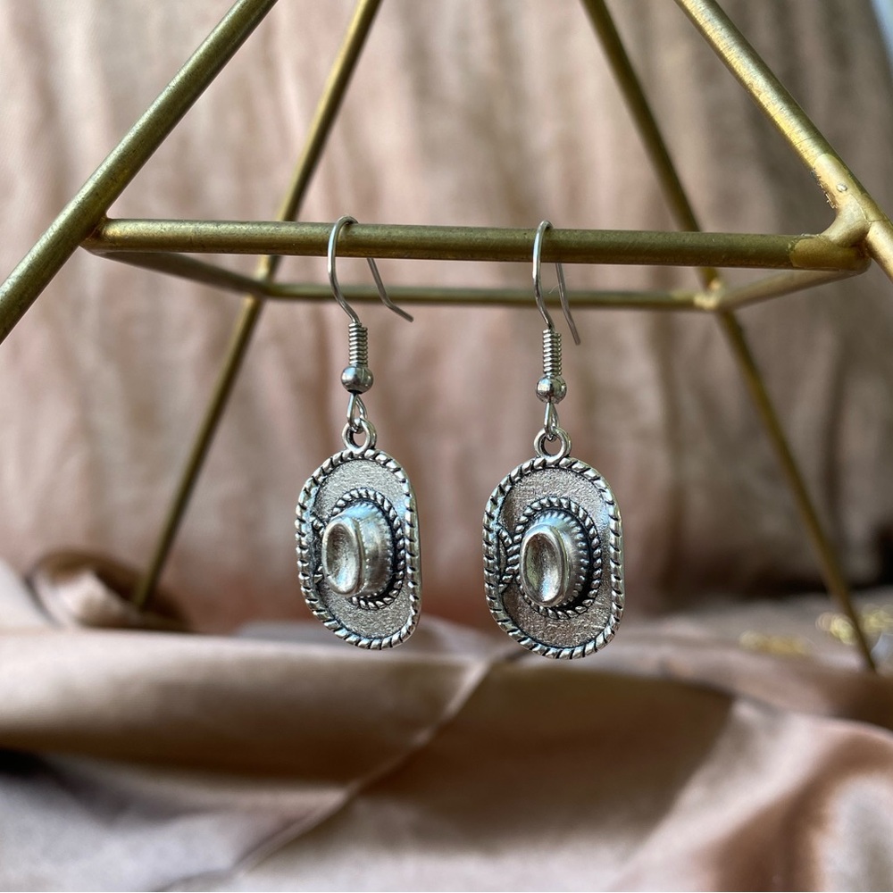 Silver Cowboy hat Dangle Earrings